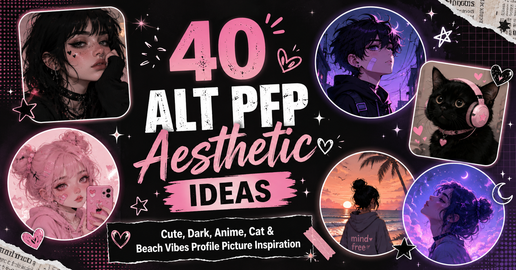 alt pfp aesthetic ideas with dark girl icons, anime characters, pink styles, grunge vibes, and color themed profile pictures for Pinterest TikTok Instagram and Discord40 alt pfp aesthetic ideas for every mood, dark, pink, anime, beach, grunge, and more. Find your perfect profile picture style for Pinterest, TikTok, Instagram, and Discord.