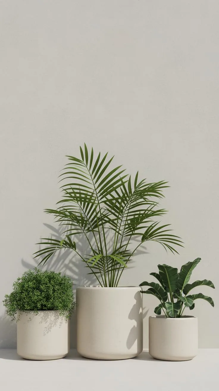 Three different houseplants in stylish pots