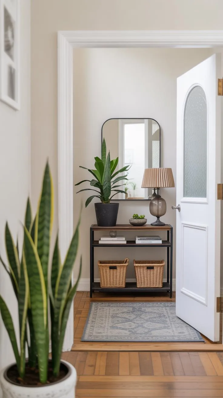 Elegant entrance hallway with indoor plants