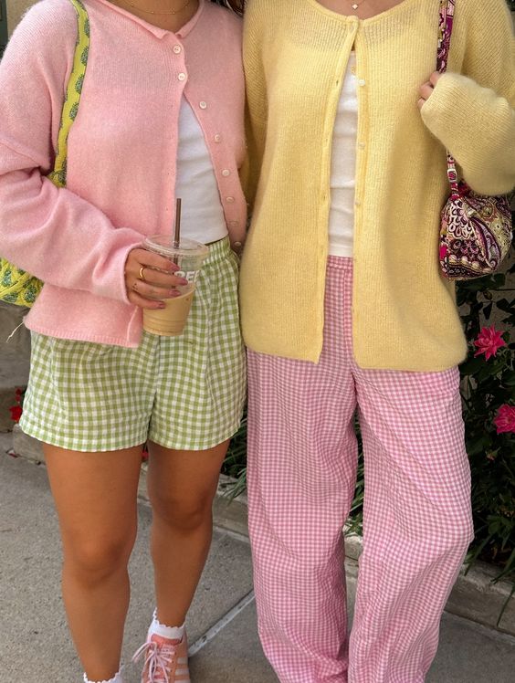 2. Embrace Pastel Charm with Gingham and Cozy Knitwear