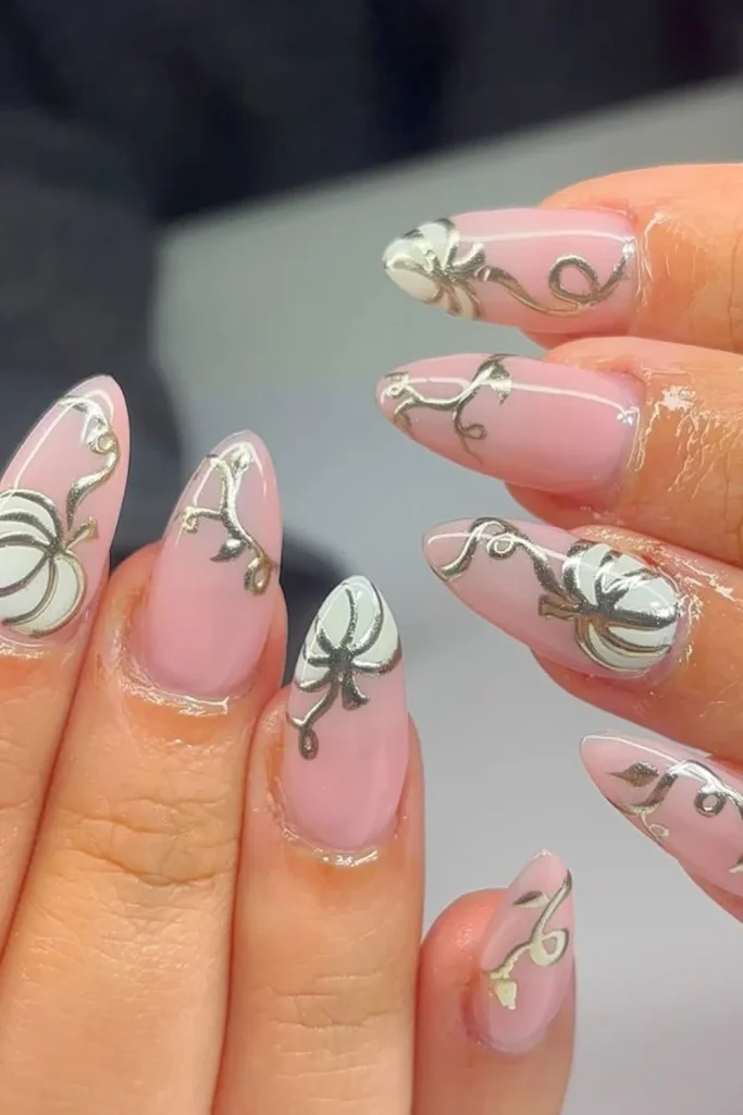 Pink Spider Chrome Nails