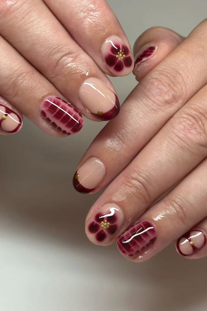 Burgundy Bloom Nails