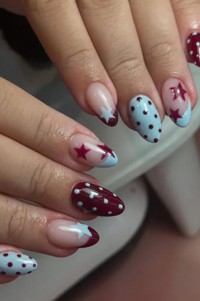 Mixed Star and Polka Dot Nails