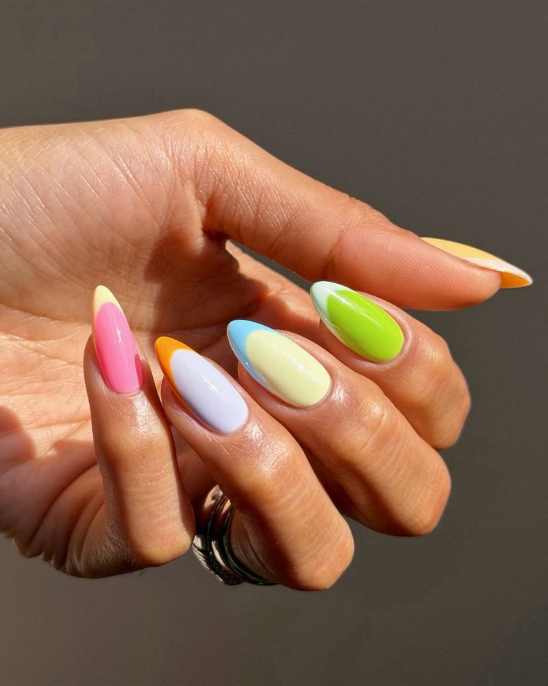colorful manicure ideas for summer with colorful french tips