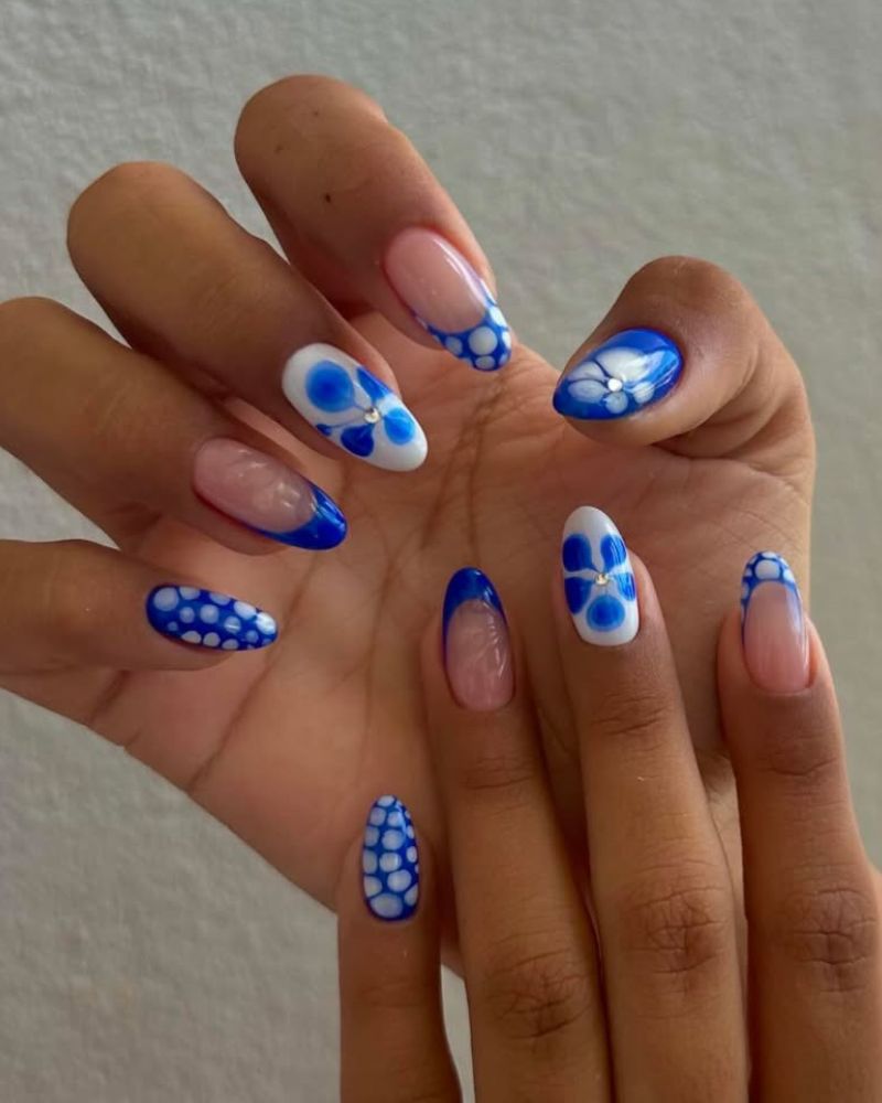 greece blue nail art design for summertime manicure