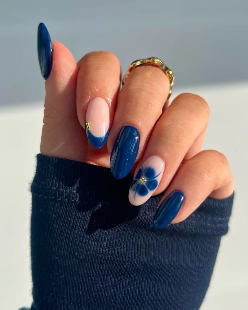 elegant manicure, classy blue nails