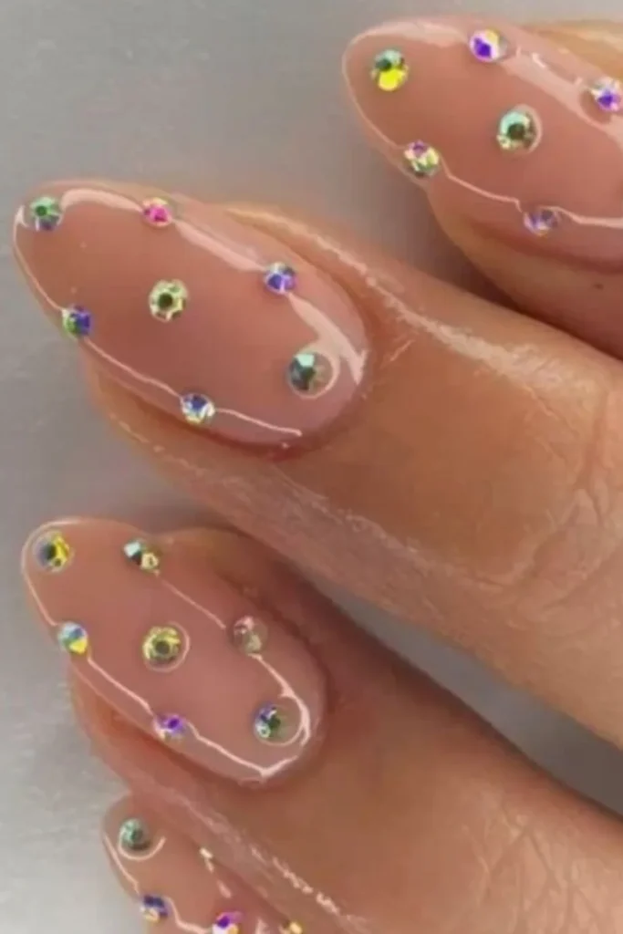 Bare Pink Nails with Minimal Rhinestones