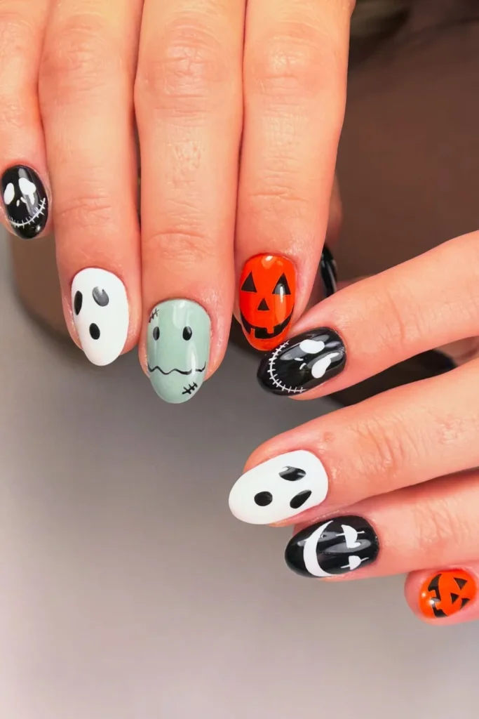 Playful Halloween Faces Nails