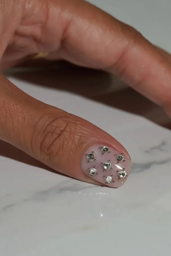 Blush Pink Nails with Symmetrical Rhinestones