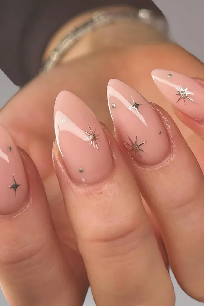 Glossy Nude Almond Nails