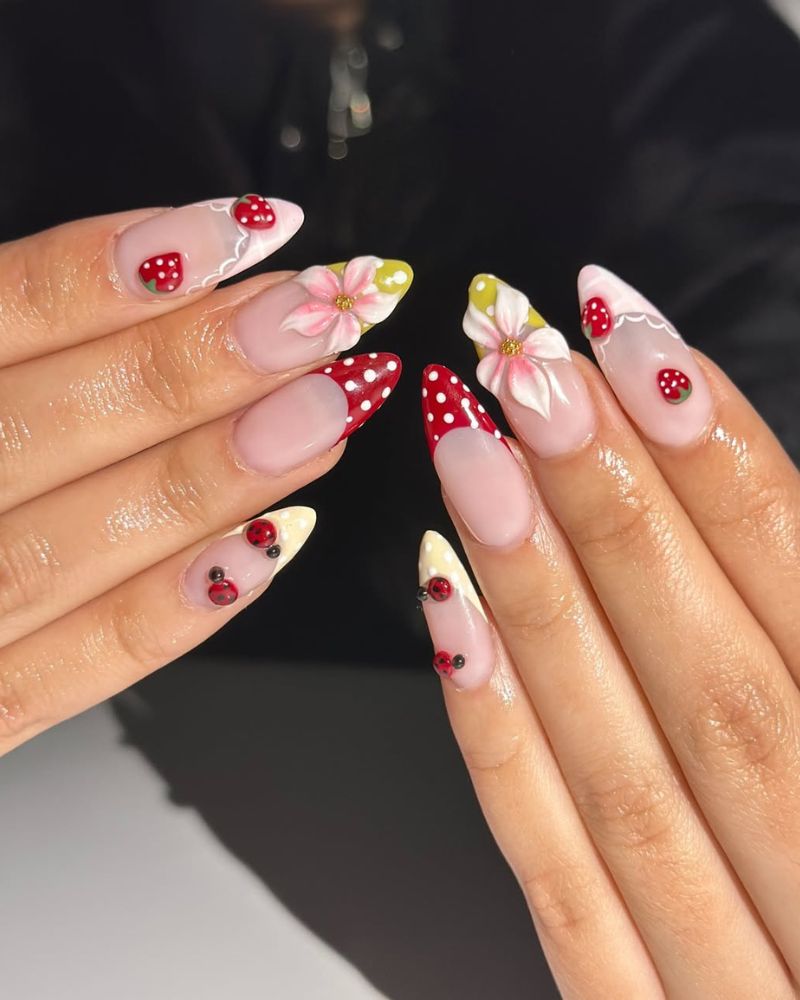 cute spring to summer nails with fruit nail art