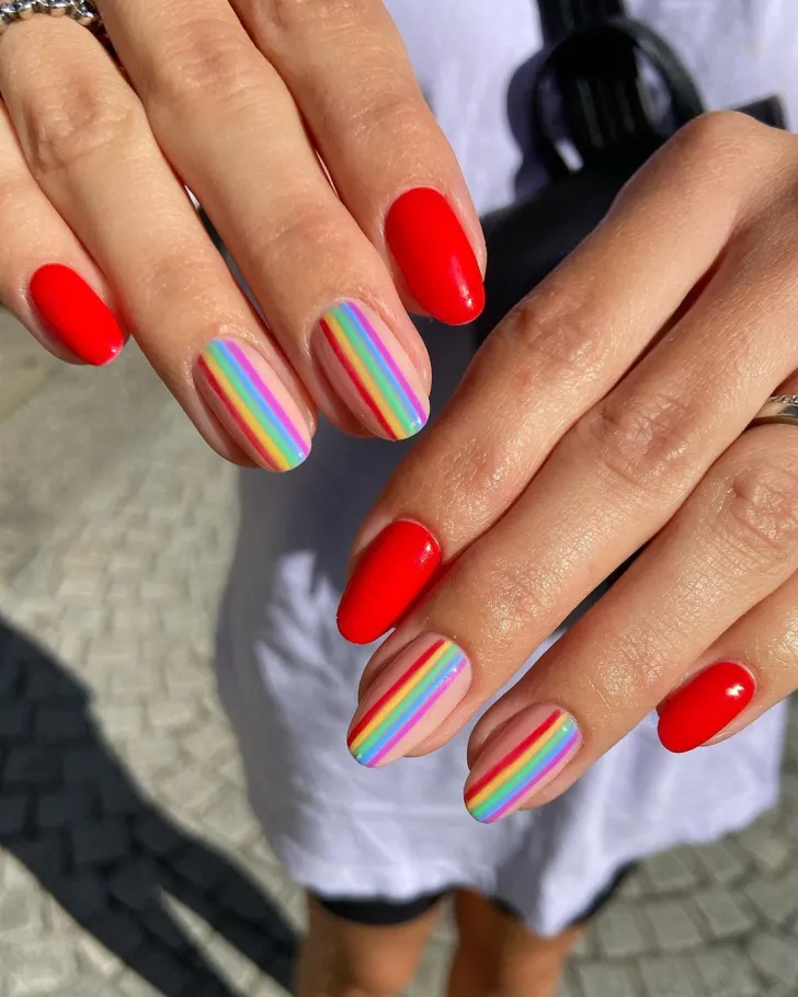Bright Rainbow Almond Shaped Spring Nail Design