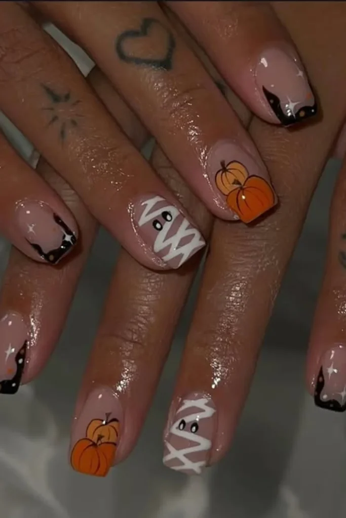 Cute Pumpkin Detail Nails