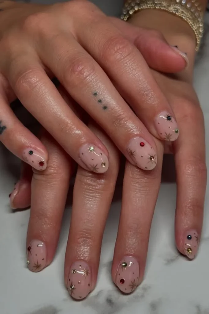 Soft Nude Nails with Starburst Rhinestones