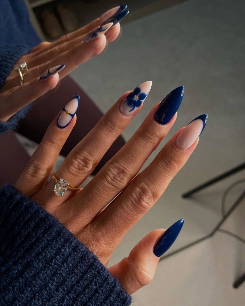 classy nails, stiletto manicure, blue nails