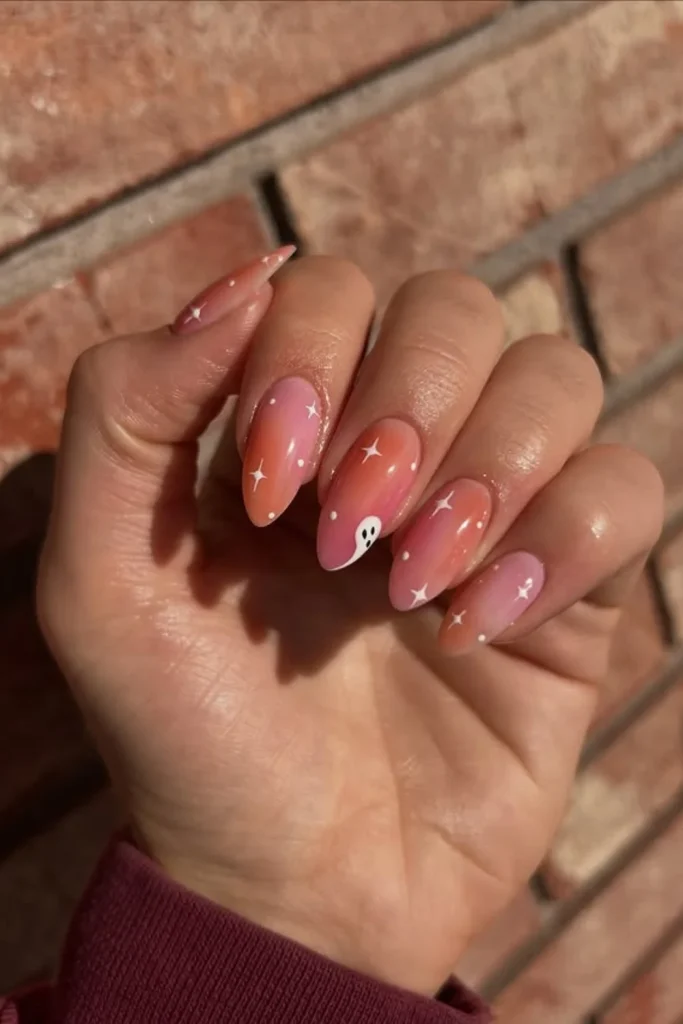Soft Ghost Sparkle Nails