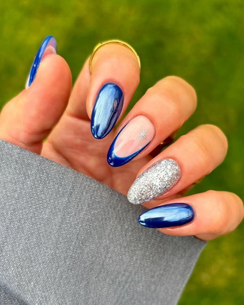 blue winter nails, chrome blue