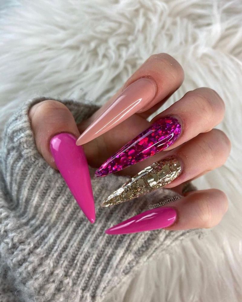 long stiletto pink glitter