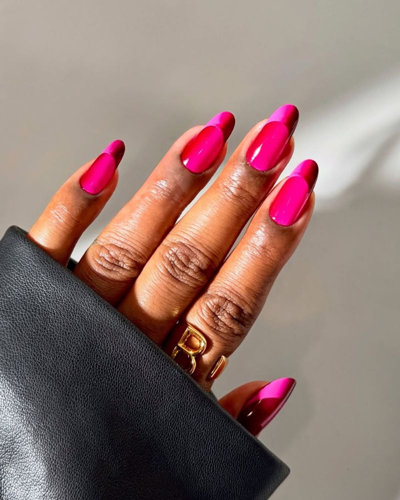 hot pink cat eye manicure for summertime nail design