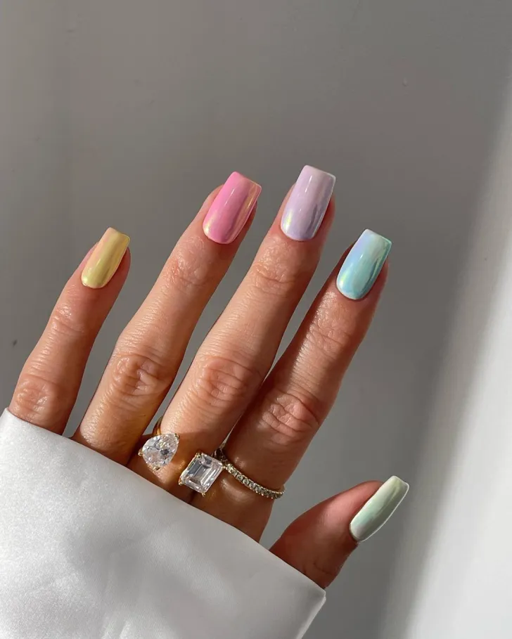Shimmery Pastel Coffin Shaped Multi Spring Nails