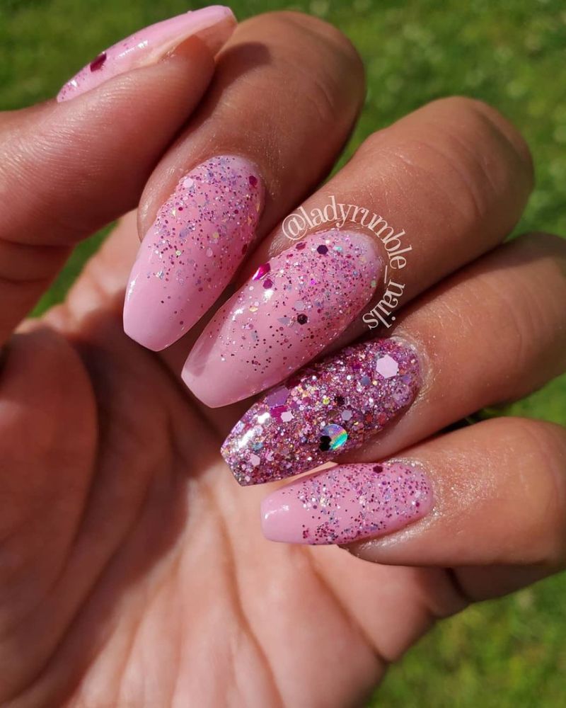 busy girl pink glitter nails