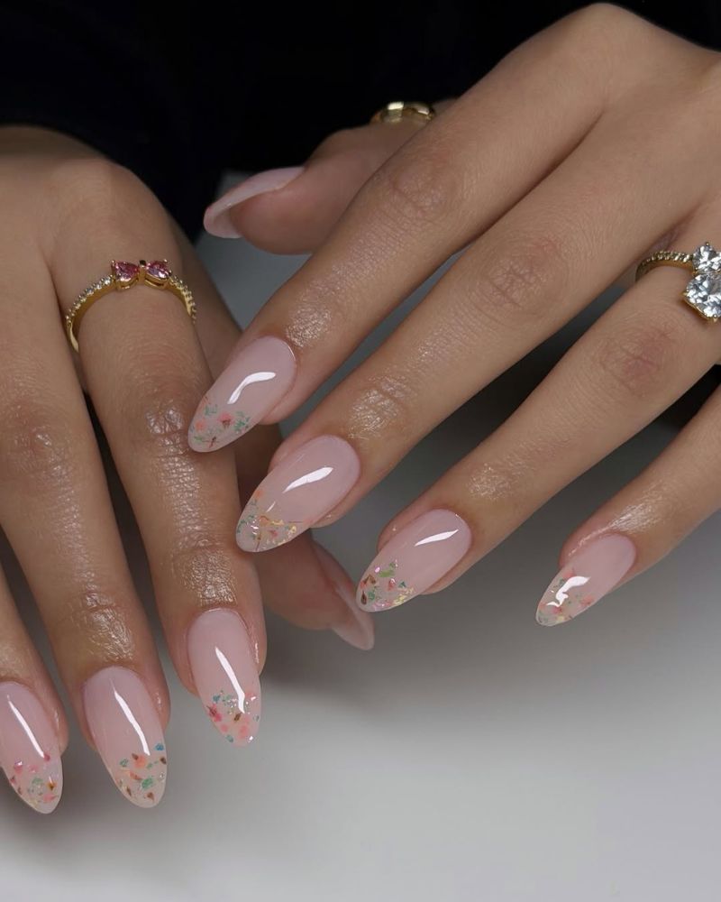 nude nails with sparkly tips