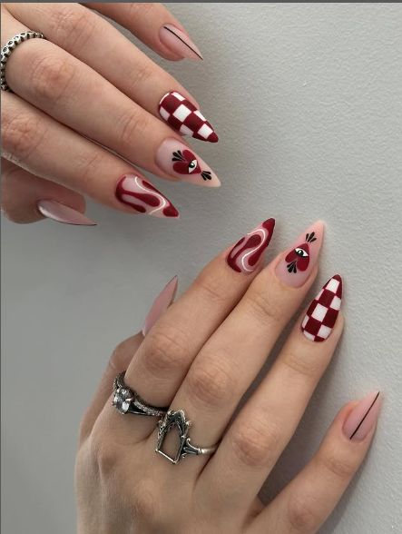 18. Red Valentine’s Day Nails with a Playful and Romantic Twist