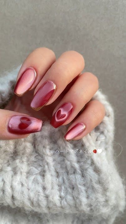 Valentine's Glow: Metallic Heart Nails with a Romantic Touch