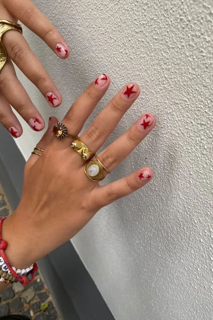 Short Nude Nails with Stars