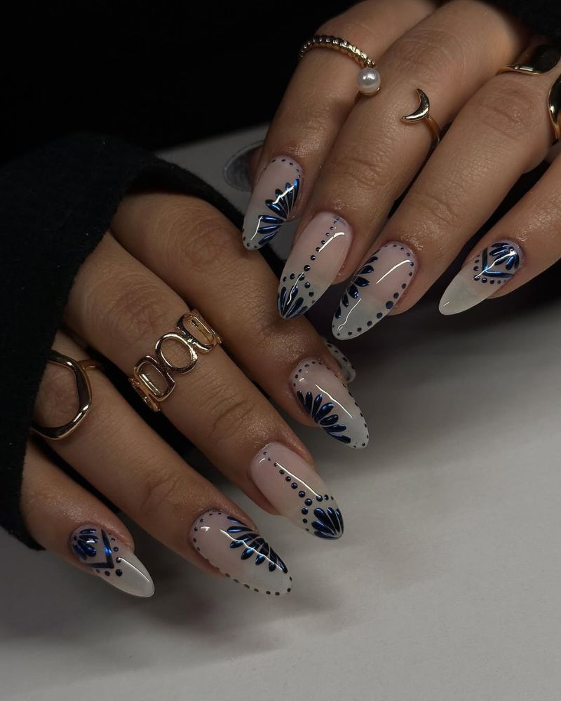 blue nail art, classy manicure, natural nails