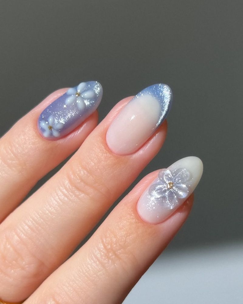 blue cat eye nail art design for spring manicure