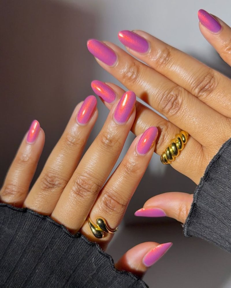 shimmery pink nails for spring