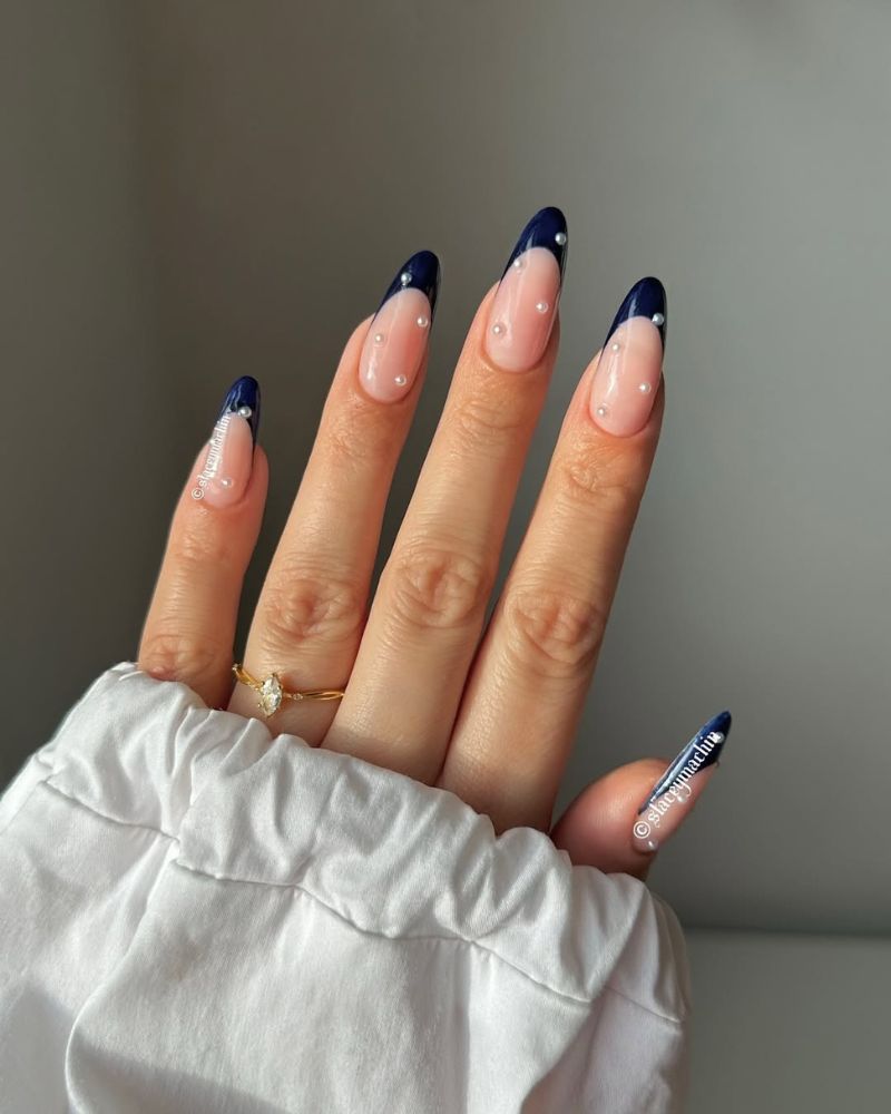 blue french, dark blue nails, classy nails