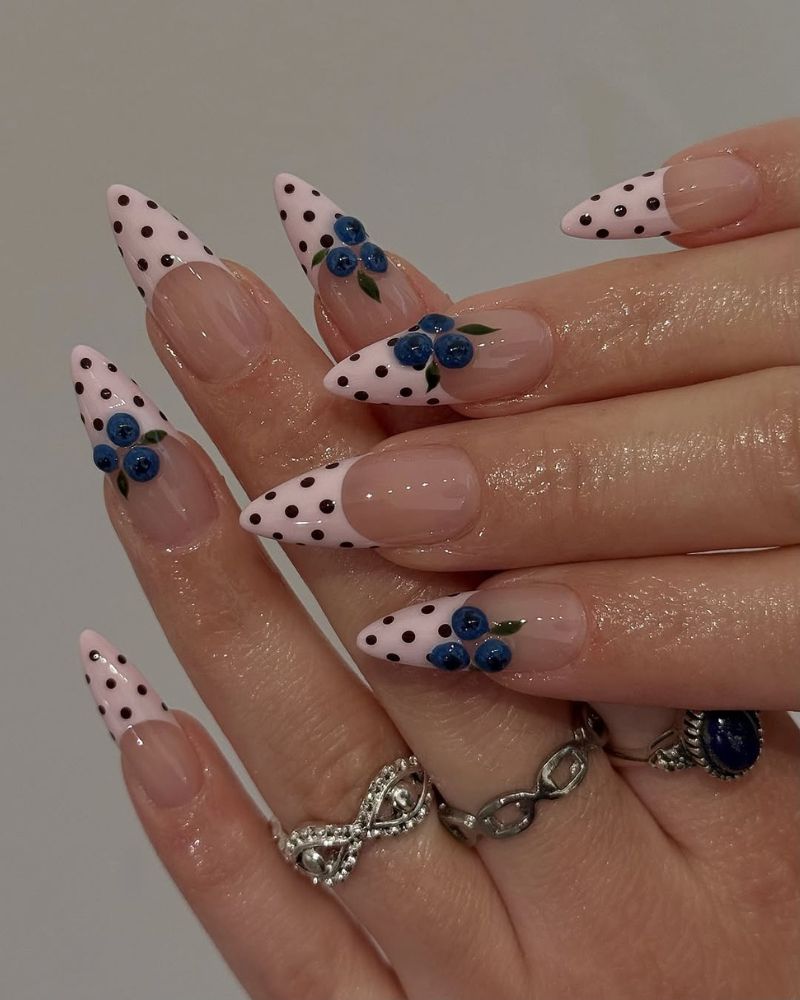 polka dots french nails with blueberry nail art