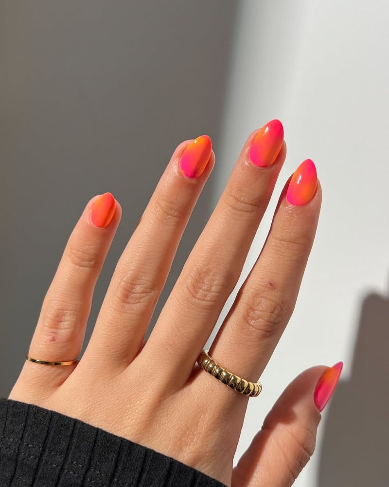 pink and orange nail art design for summer manicure simple