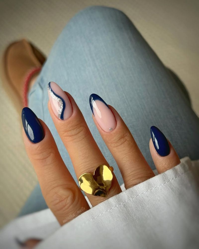 classy nails, navy blue nails