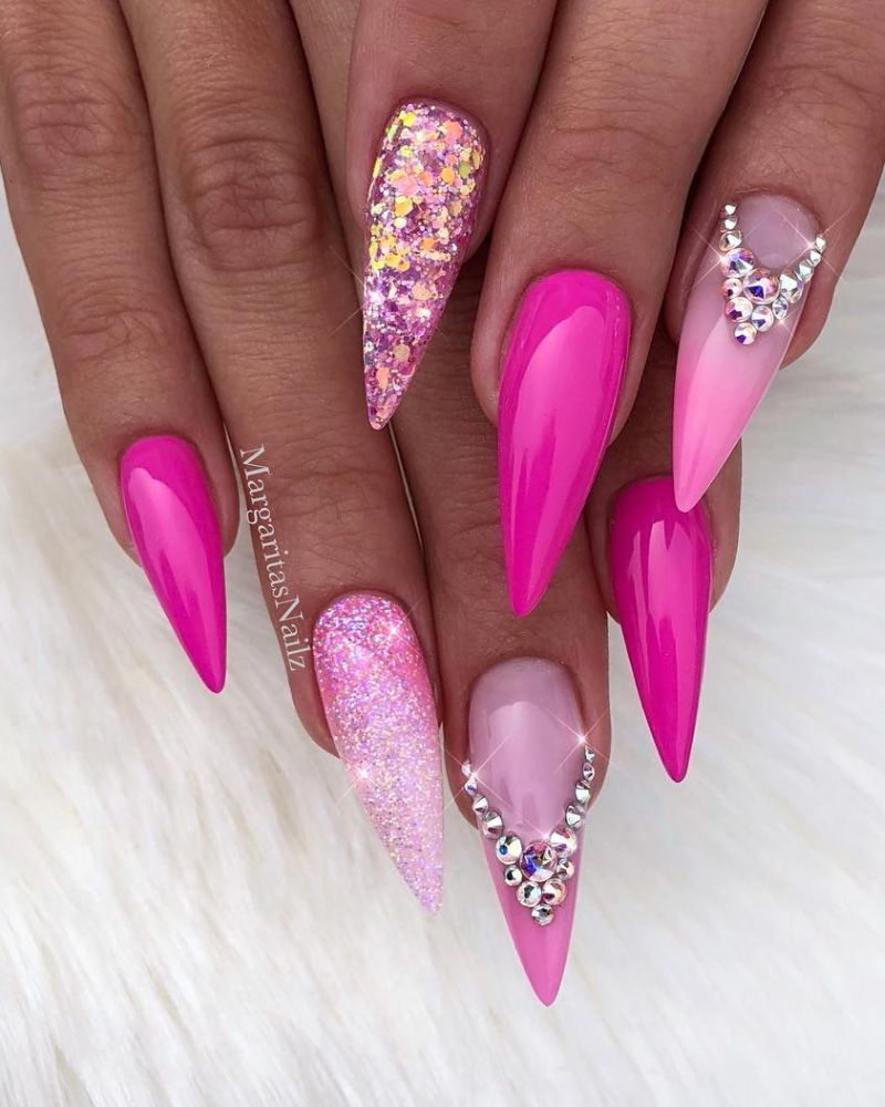 stiletto shiny pink with gems