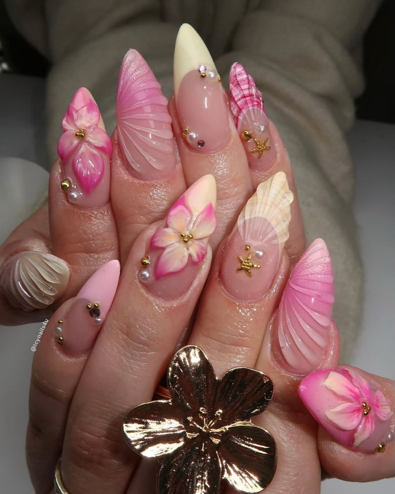 stiletto pastel pink and yellow nails for summer manicure idea