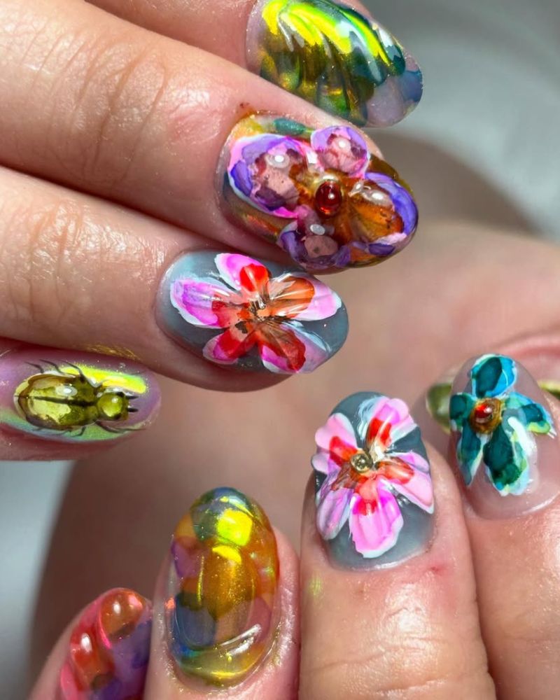 colorful abstract nail art for summertime nail designs