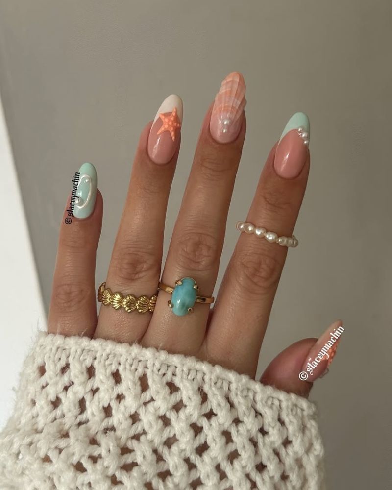 manicure ideas for summer with oceanic nail art design