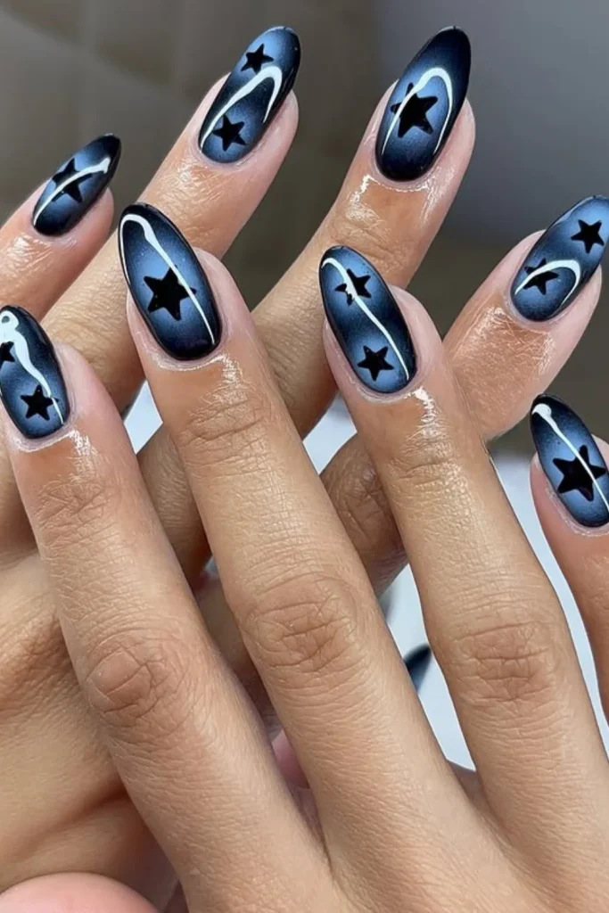 Galaxy Blue Star Nails
