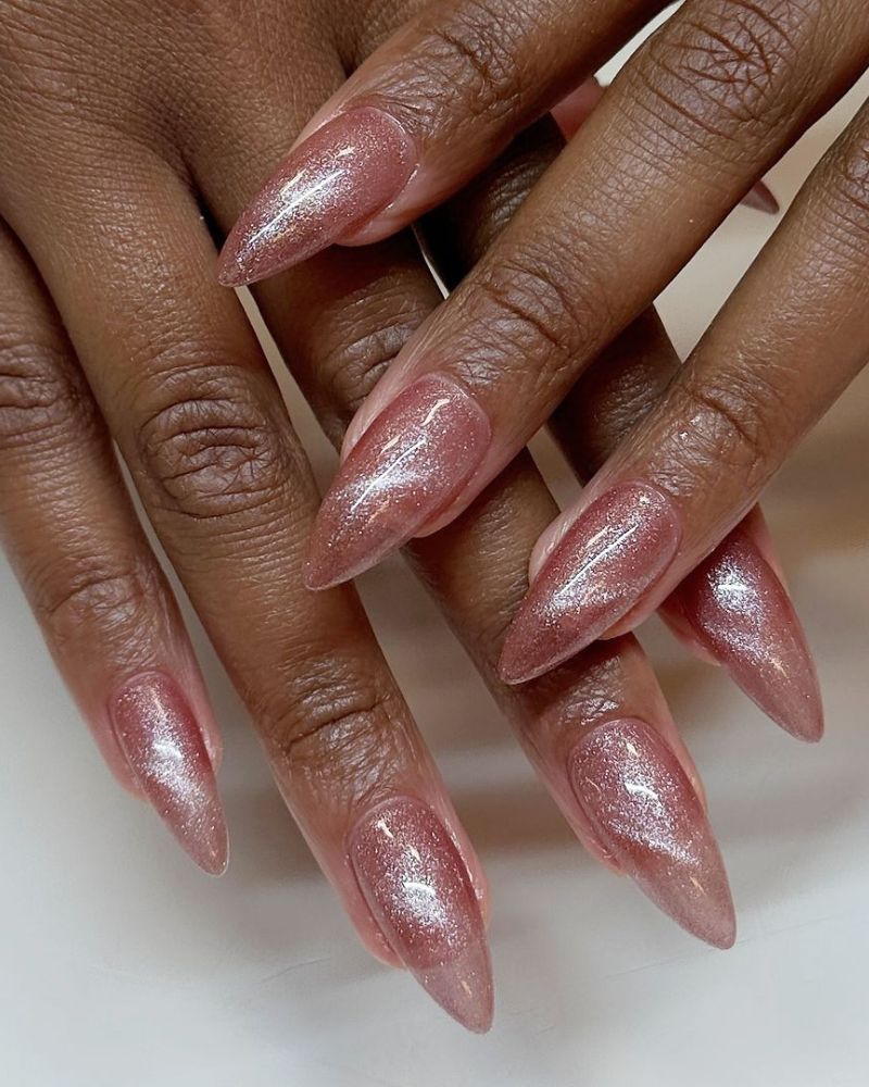 magnetic pink chrome nails