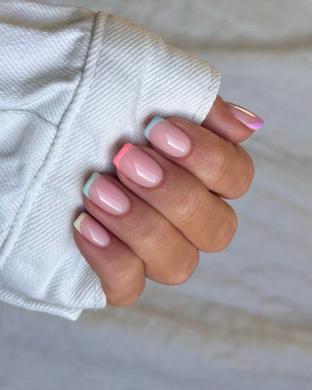 Colourful French tip lollipop nails
