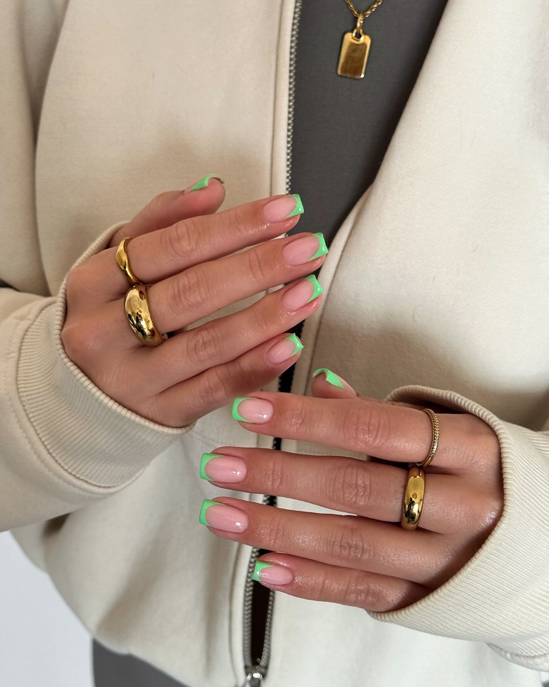Green and pink palm tree nails