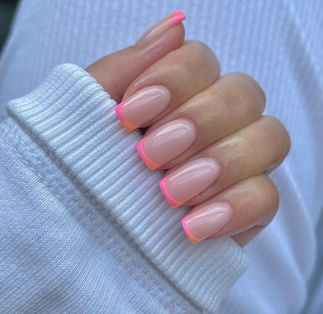 Ombré pink and orange French tips