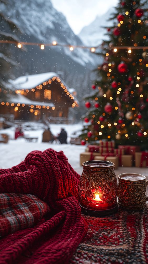 Enchanting Christmas aesthetic with snowy scenes and festive decor
