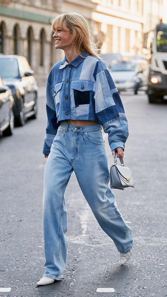 31. Patchwork Denim Meets Oversized Elegance for Spring