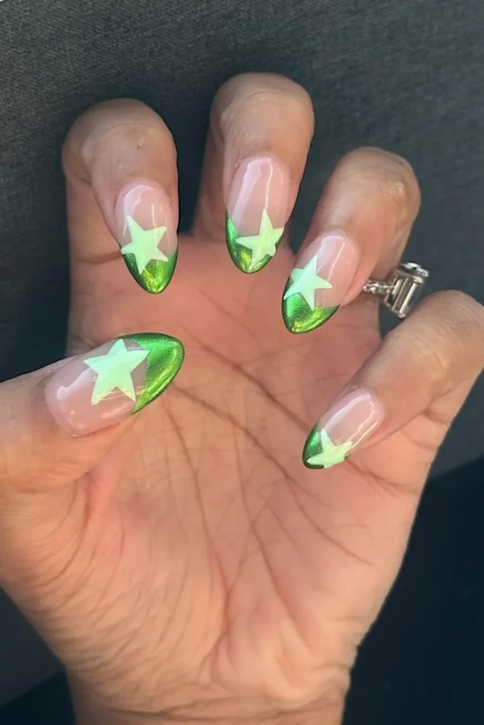 Green Chrome Star French Tips