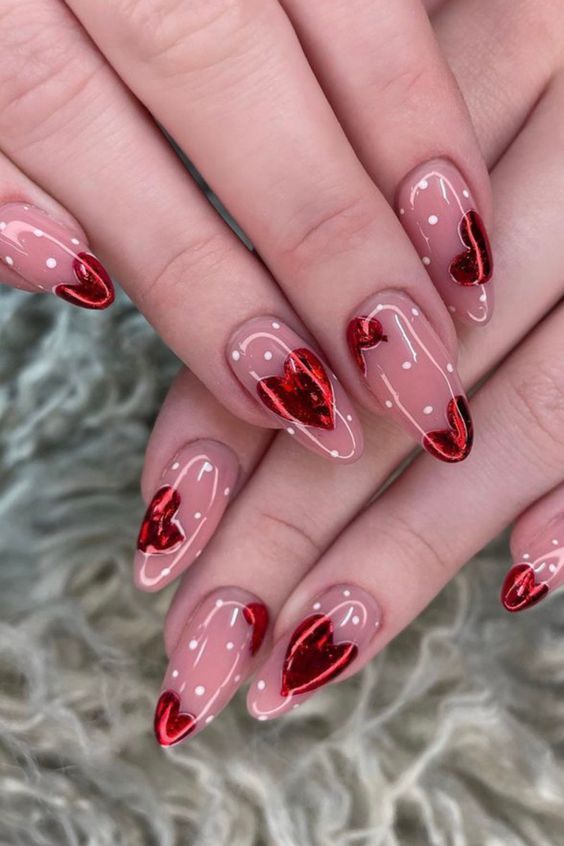 20. Red Glitter Hearts and Polka Dot Elegance for Valentine’s Day
