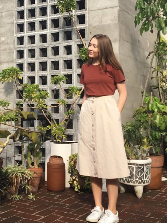 10. Effortlessly Chic: Beige Skirt Meets Earthy Tones for Spring